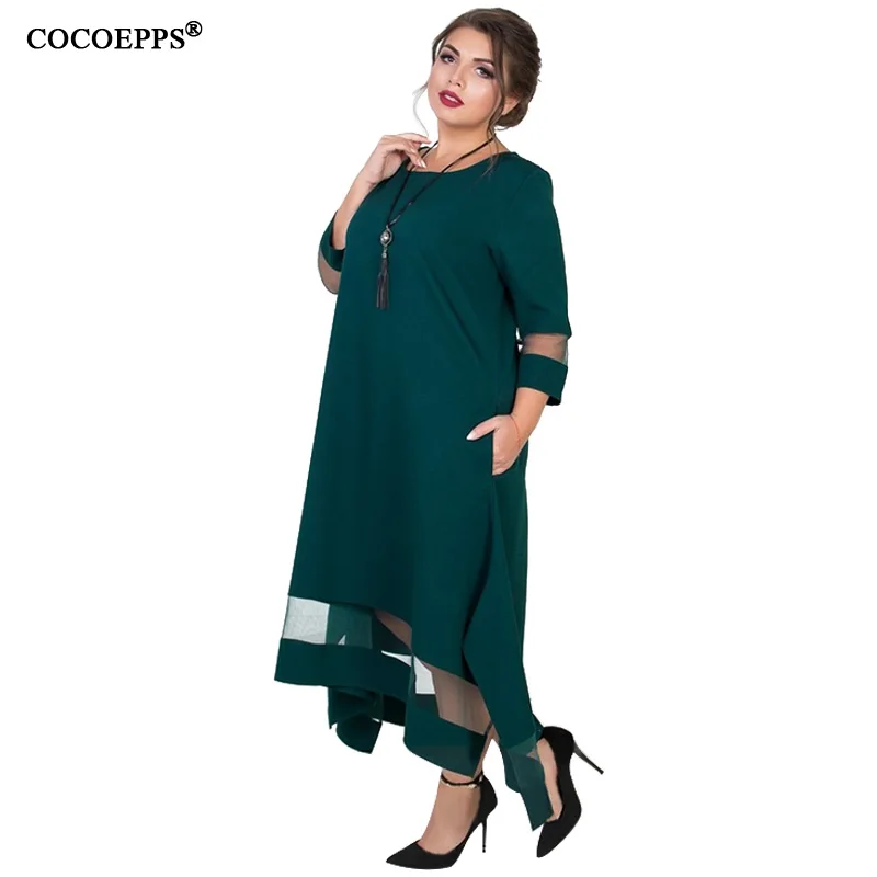 COCOEPPS плюс Размеры Для женщин летнее платье 5XL 6XL сетки элегантный большой Размеры Платье Макси Лонг Большой Размеры платья осень Vestidos