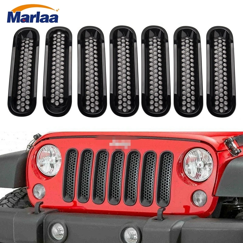 Marlaa Front Grill Mesh Grille Insert Kit for Jeep JK Wrangler 2007 2015 Blackin Reflective