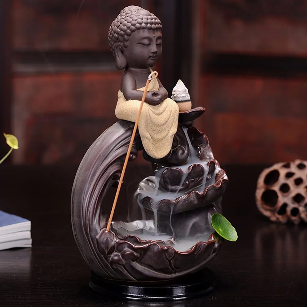 Figure Of Buddha Ceramic Censer Smoke Backflow Incense Burner Bullet