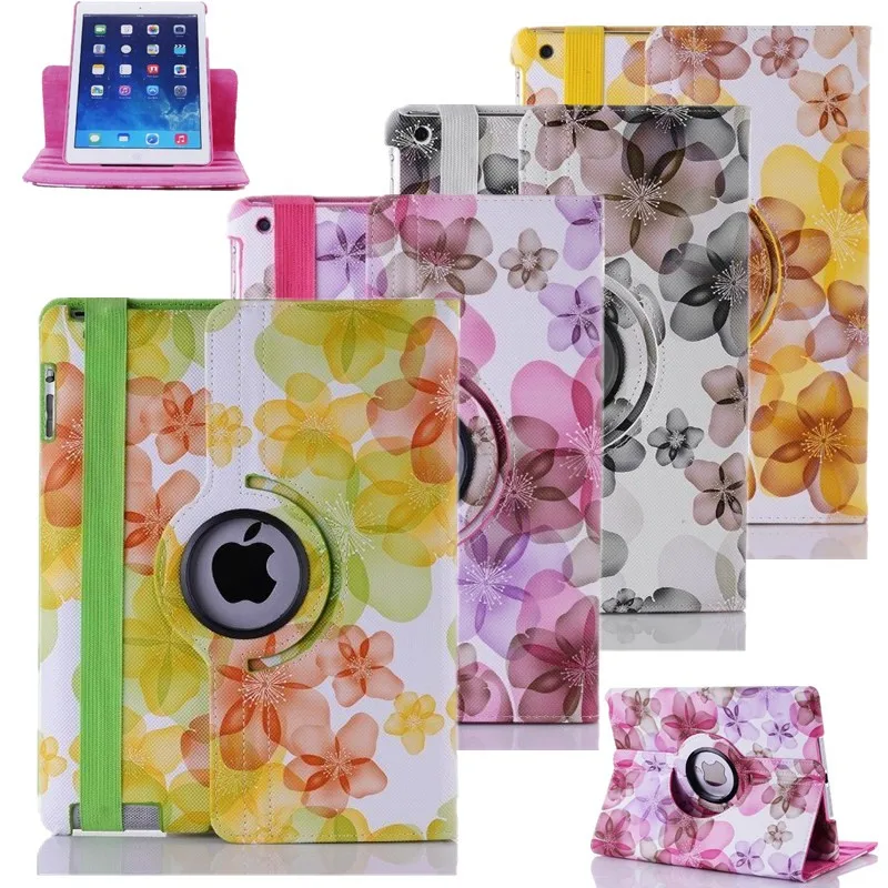 360 Degree Rotation PU Leather Flower Pattern Case For Apple Ipad Mini 4 Flip Smart Stand Cover For Ipad Mini4 Tablet Case+Film