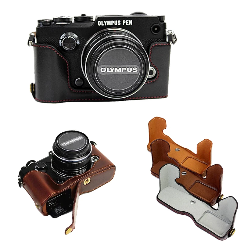 Goede Nieuwe Lederen Camera Case Voor Olympus Pen F Pen F PENF Half Body Camera Tas Nemen Batterij Direct Cover