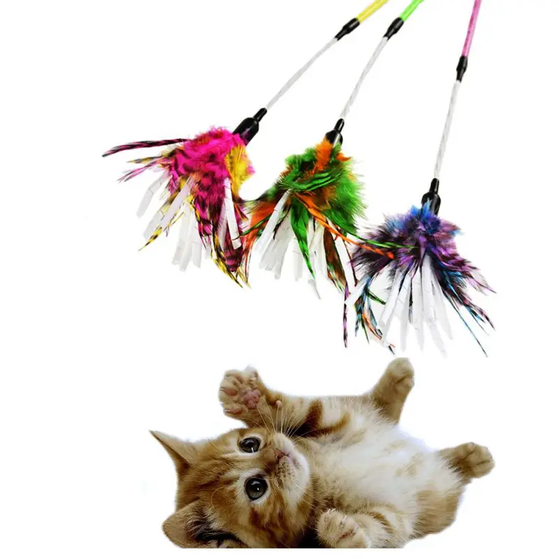 Pet Cat Toy Paper Spiral Colorful Feather Stick Cat Funny Toy Teaser
