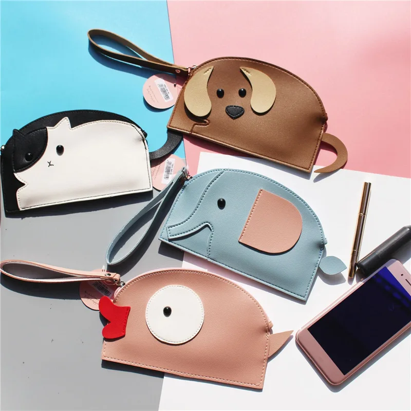PACGOTH Mini Zipper Coin Purse PU Leather Korean Style Multifunctions Cell Phone Bags Kawaii Animal Prints Clutches Bag 1PC | Багаж и