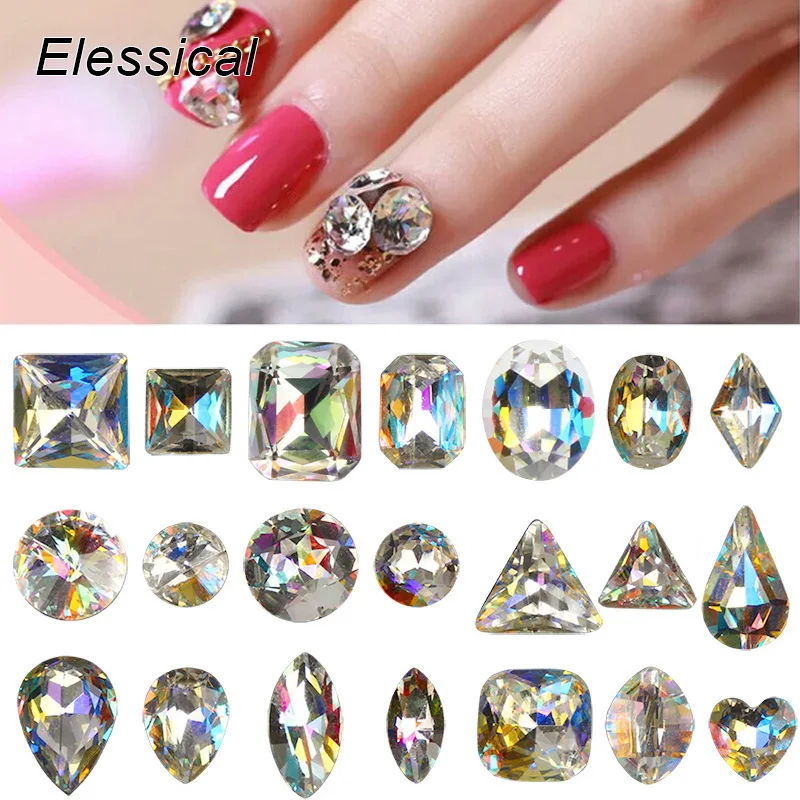 Elessical 10pcs Laser Crystal Rhinestone Studs Nail Charm