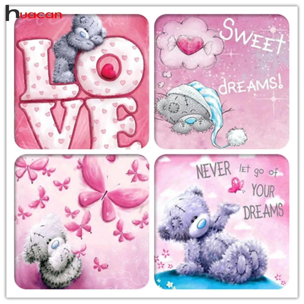 

HUACAN 5D DIY Diamond Painting Cartoon Diamond Painting Cross Stitch Toy Bear Diamond Mosaic Embroidery Living Room Decor