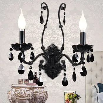 

European-style retro LED bedroom bedside creative living room staircase walkway Iron crystal wall lamp
