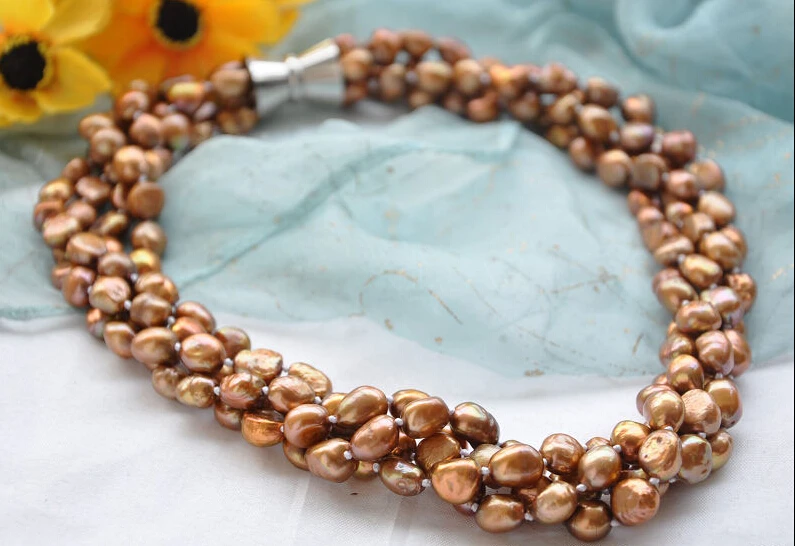 

Free shipping@@@@@NICE 4row 13mm coffee BAROQUE FRESHWATER PEARL NECKLACE Z5599