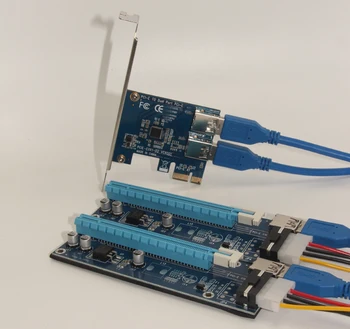 

60cm PCI-E PCI Express Card 1x to 2-port 16x with USB3.0 Cable SATA to 4Pin Power Cable Riser Card for Bitcoin Mining Machine