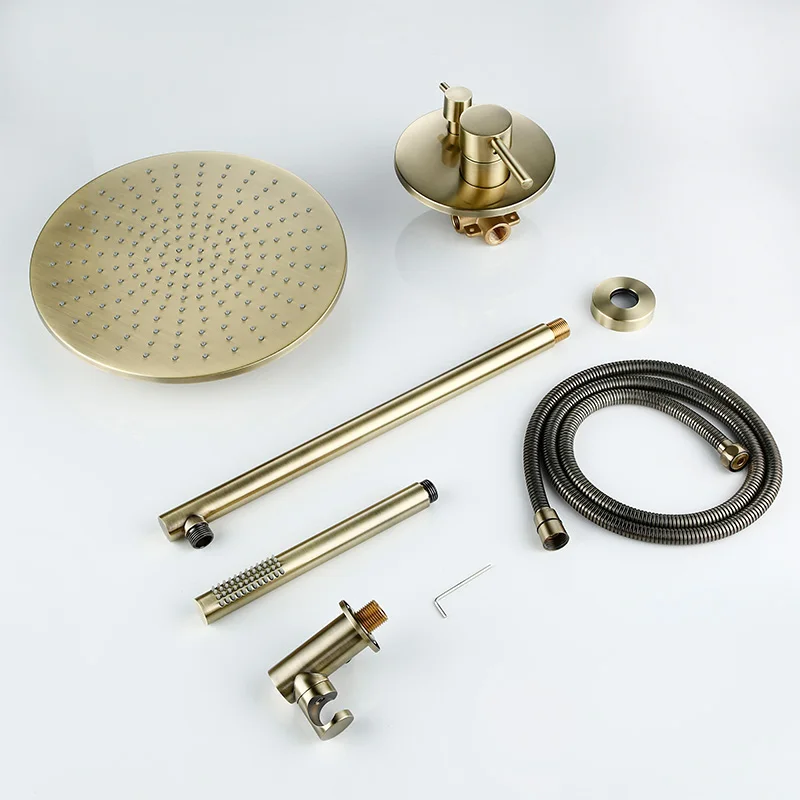 Shower Set shower head Brushed Rose Gold Shower Faucet 2 Ways Hot And Cold 8/10/12 Inch Bathroom System