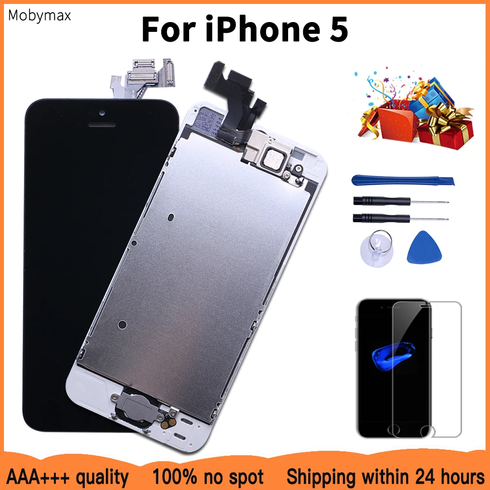 100% новый ЖК-дисплей в сборе для iPhone 5 ЖК-модуль с заменой дигитайзера и кнопкой
