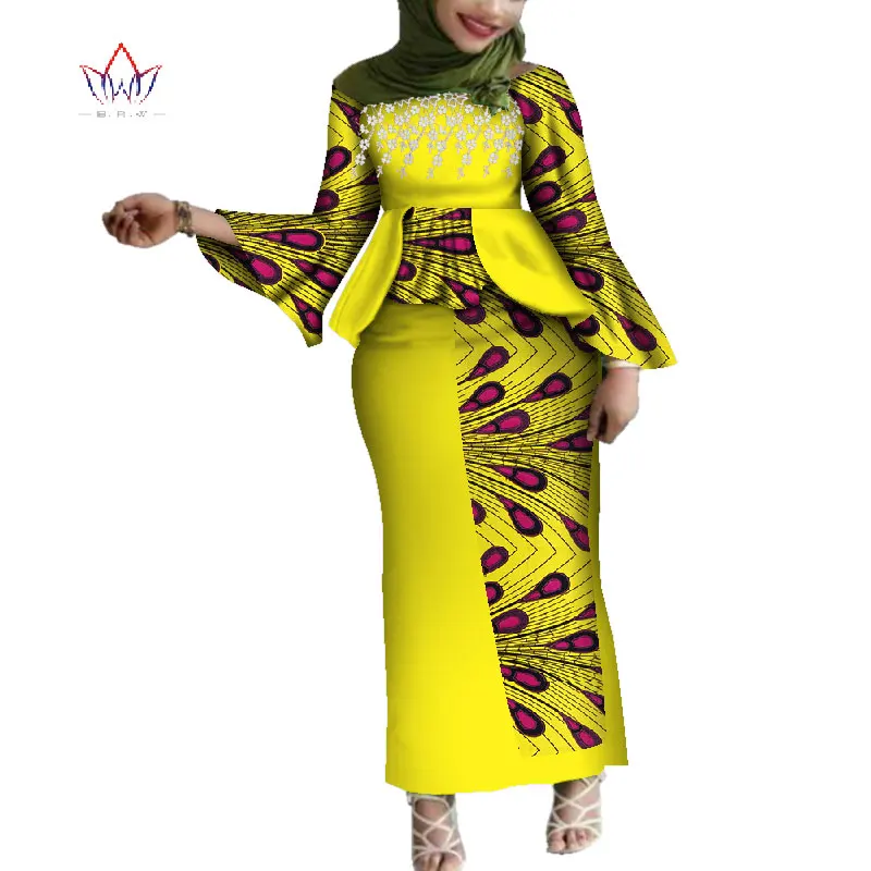 Модные африканские комплекты для женщин дашика размера плюс, индивидуальная традиционная африканская одежда, сексуальный Африканский комплект с юбкой WY4217