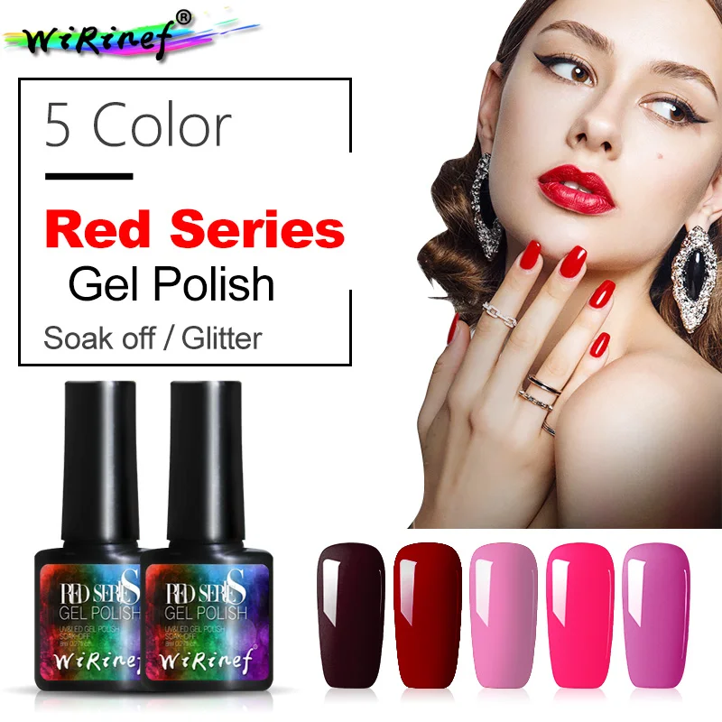 

WiRinef 5 Colors 8ml Rose Red Series Uv Nail Gel Polish Semi-permanent Soak Off Nail Varnish Gel Lacquer