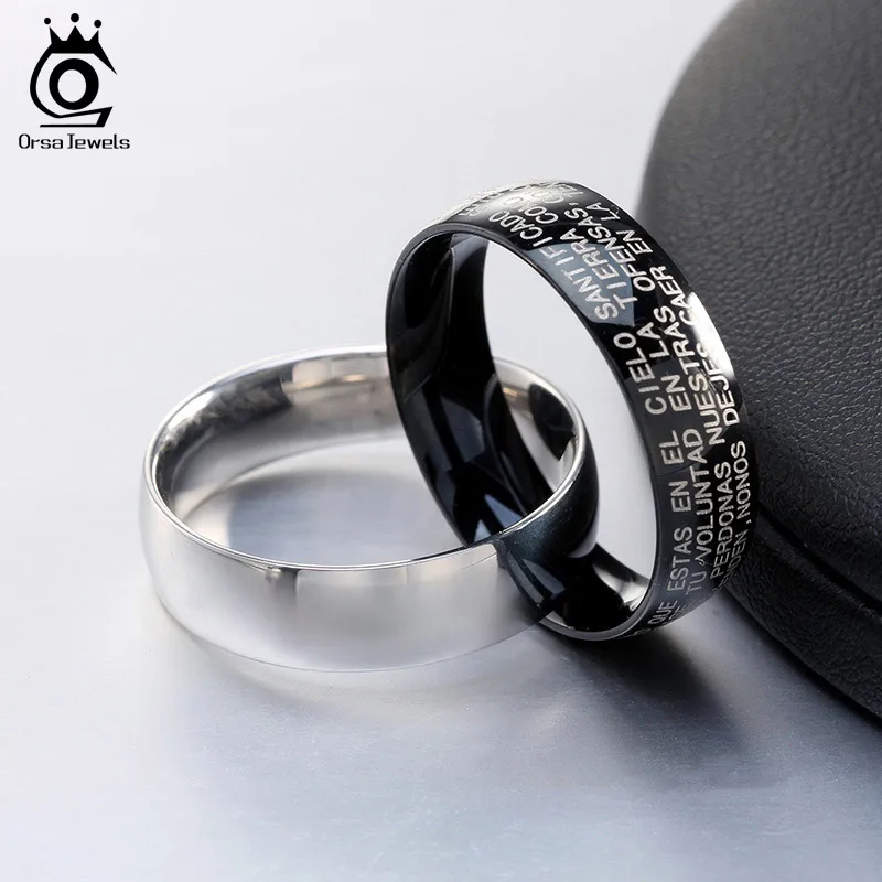 ORSA JEWELS Cool Men's Ring Perfect Polished 316 Stainless Steel Trendy Silver Color Black Color Ring Band Simple Jewelry GTR18