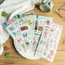 4 широкие мини милые зеленые растения/девушка время бумажные наклейки украшения дневник в стиле Скрапбукинг этикетки стикеры Kawaii Канцелярские