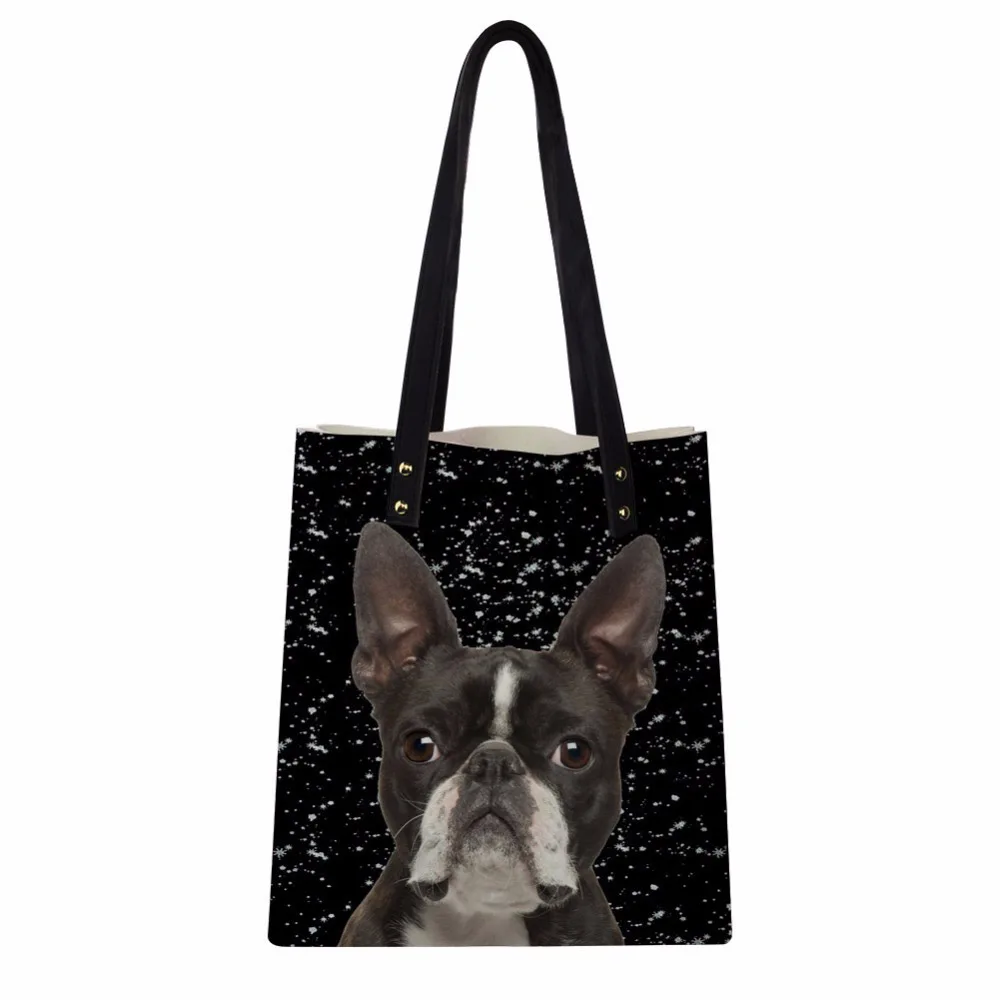 

Customized PU Leather Handbags Lady Hand Bags With Purse Women messenger bag Boston Terrier Design Shoulder Bag 31*34cm
