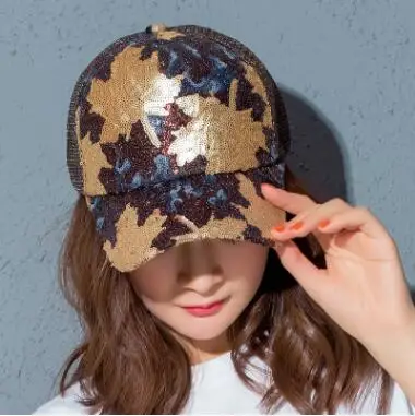 

Creative new sun hat sequins maple leaf spring and summer new sunscreen sun hat