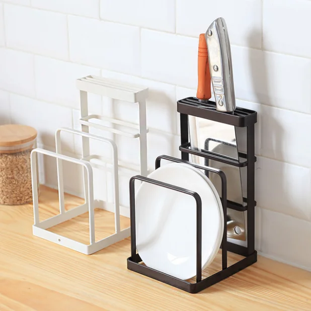 

Japanese Style Wrought Iron Knife Storage Rack Drain Rack Kitchen Cutting Board Storage Rack Vertical Tool Holder OrganizerLF438