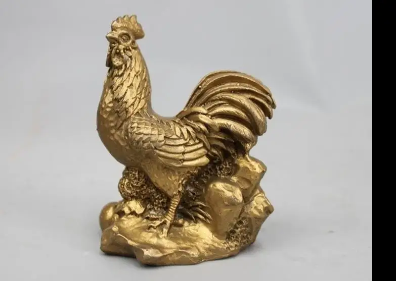 

62696<<+++China Brass Copper Fengshui Twelve Zodiac Rooster Cock Attract Wealth Statue
