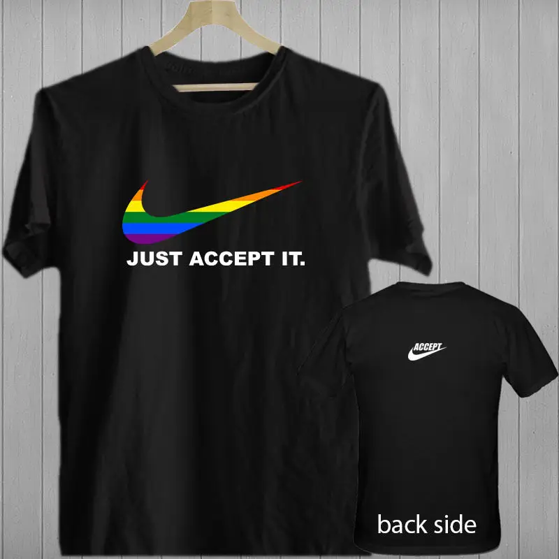 Tanie Zaakceptuj to Gay Pride Rainbow Flag małżeństwo LGBT czarny T shirt t shirty Tee S 3XL mężczyźni 2017 marka odzież Tees top na co dzień Tee