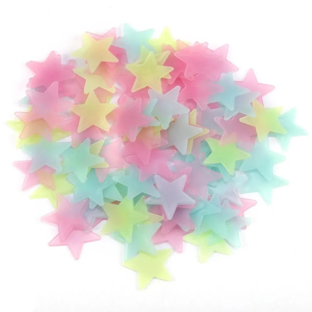 LoveCCD 100pcs/Bag 3D Stars Glow In Dark Luminous Fluorescent plastic Sticker Light-emitting DIY fluorescent stickers J17#2