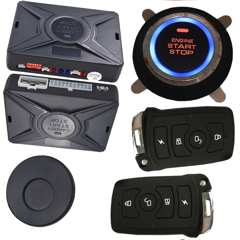 

automotive auto central lock unlock keyless entry car alarm security system with push start stop engine button rfid immobilizer