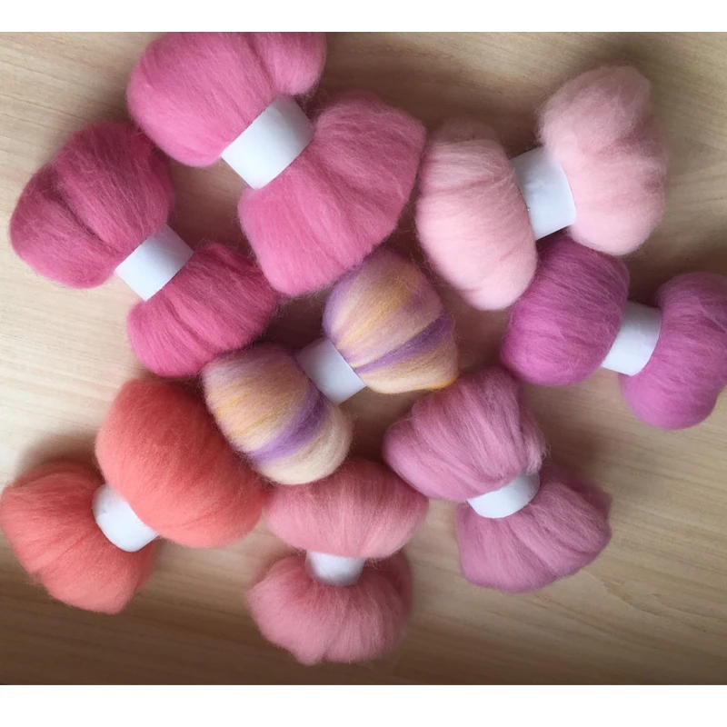 

DIY Needle felt 66s wool felt poke fun soft feeling Wool Fibre Tops Roving DIY Spin Pink 10g/8pcs/lot