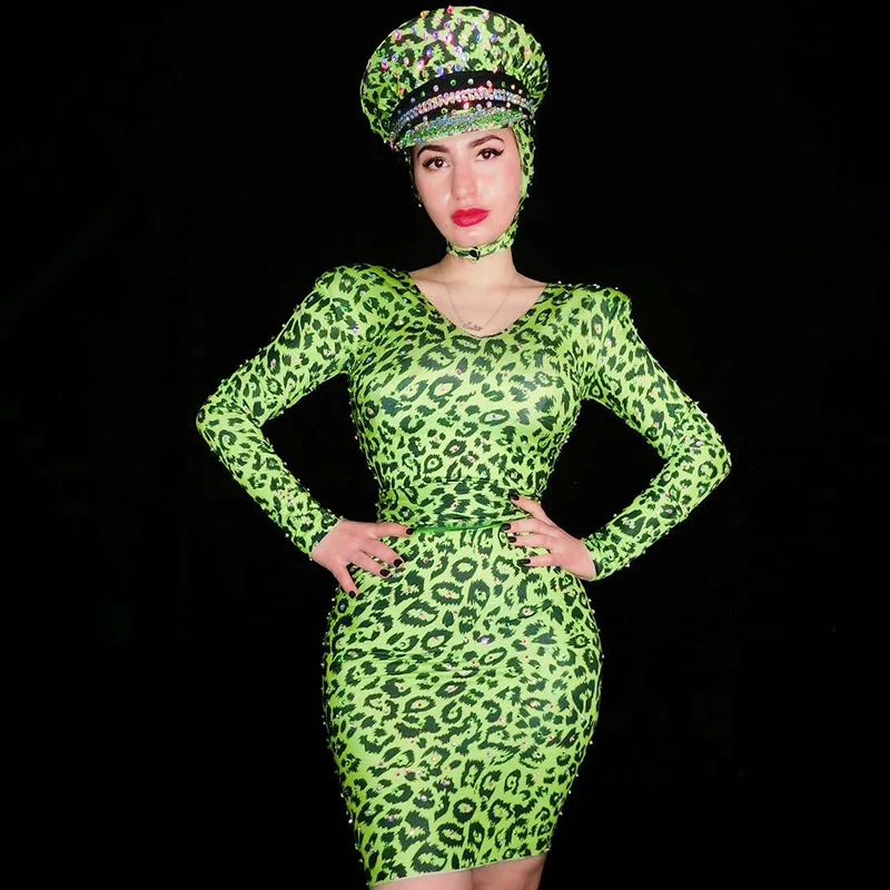 

Jazz Dance Costumes Sexy High Stretch Showing Birthday Party Women Singer Nightclub Dance Outfit One-piece Skinny Dress DJ1024