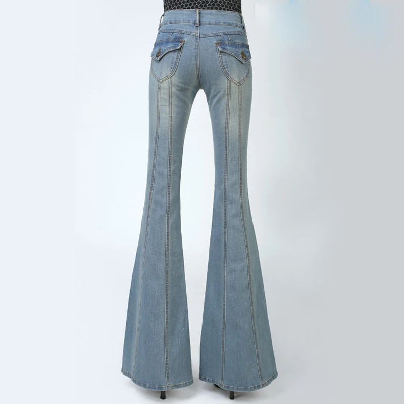 Горячая Распродажа Женские винтажные джинсовые штаны повседневные с высокой талией расклешенные широкие длинные штаны Palazzo женские джисы C467