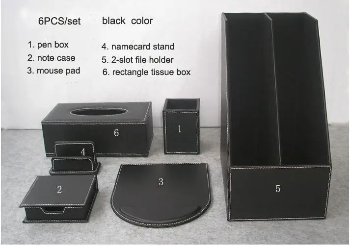 6 шт./компл. древесины кожаный Настольный органайзер файл канцелярские принадлежности& Организатор ручка Имя владельца карты Стенд Примечание Чехол черный TZ005