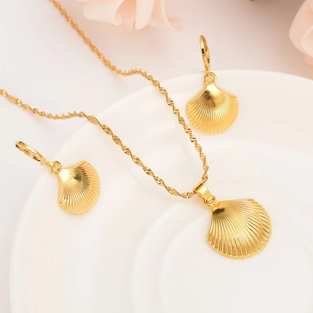 

Africa 24 k Solid Gold GF cute shell Necklace earrings Trendy women Men Jewelry Charm Pendant Chain Animal Lucky Jewelry sets