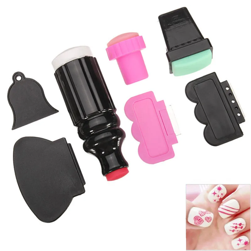 

7pcs/lot Nail Art Stamping Polish Stamper Image Paint Stamp Scraper Knife Set Manicure Template Tools HB88