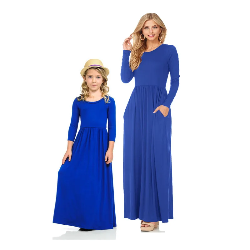 LILIGIRL/длинное платье для девочек; коллекция года; платья для мамы и дочки; однотонное платье для мамы и дочки; Семейные комплекты
