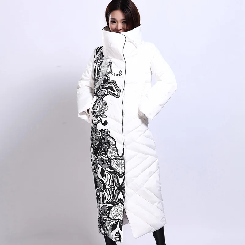 Зимняя женская куртка X-Long с принтом, тонкое толстое белое пуховое пальто, элегантное модное женское теплое пальто, BOoDinerinle YR159 - Цвет: White