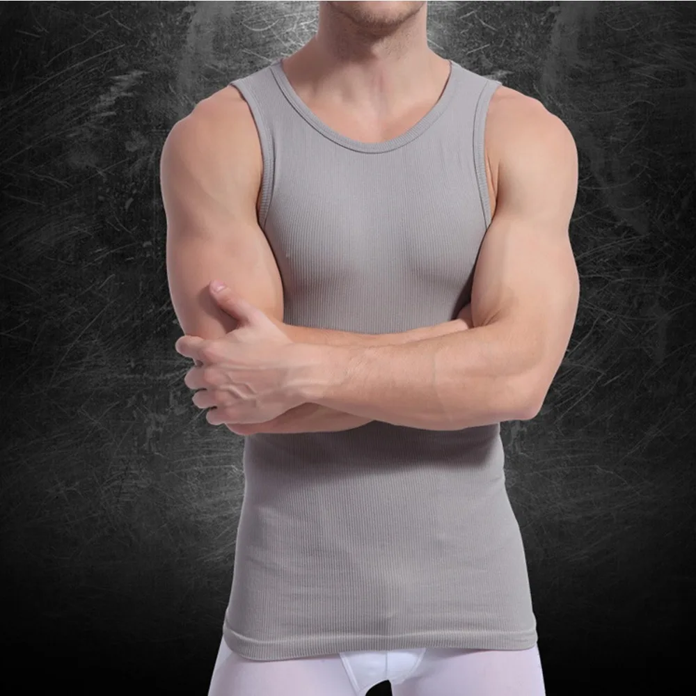 2019 Sleeveless Men's Tank Tops Slim Fit Cotton Undershirts Black For