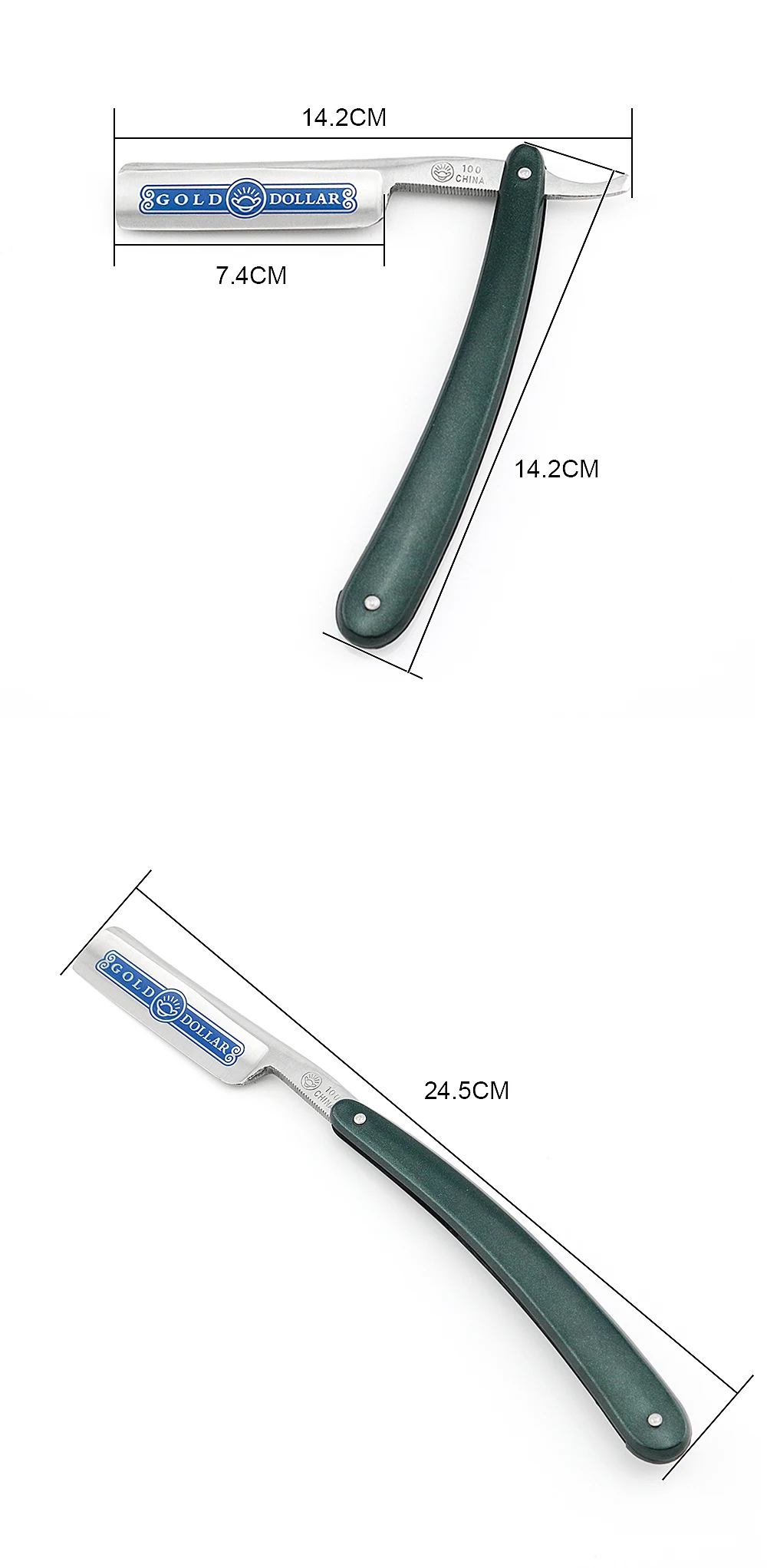 Прямая бритва Складная бритвенная бритва Золотой доллар Модель 100 лезвие из нержавеющей стали острое зеленая ручка с подарочной коробкой 100 шт./партия Новинка