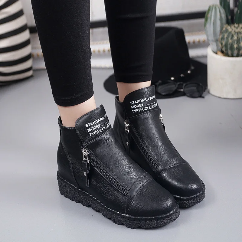 

2019 Spring & Autumn New Round Head Thick Solid Color Fashion Wild Non-slip Boots Boots Martin Boots Increased Women's Shoes