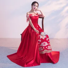 Red Vintage Cheongsam Wedding Chinese Dress Suzhou Embroidery Long Qipao Women Sexy Traditional Cheongsam Size S M L XL XXL