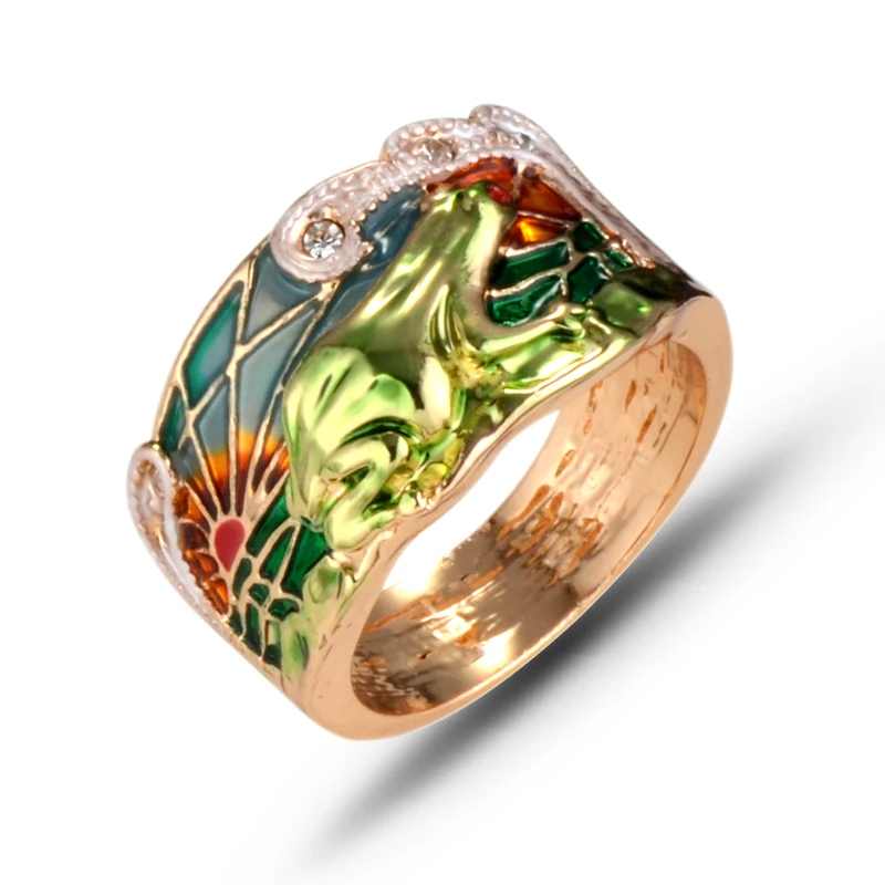 

Vintage Green Frog Rings for Women Boho Color separation Animal Engagement Ring Fashion Red Eyes Wide face Accessories J02865