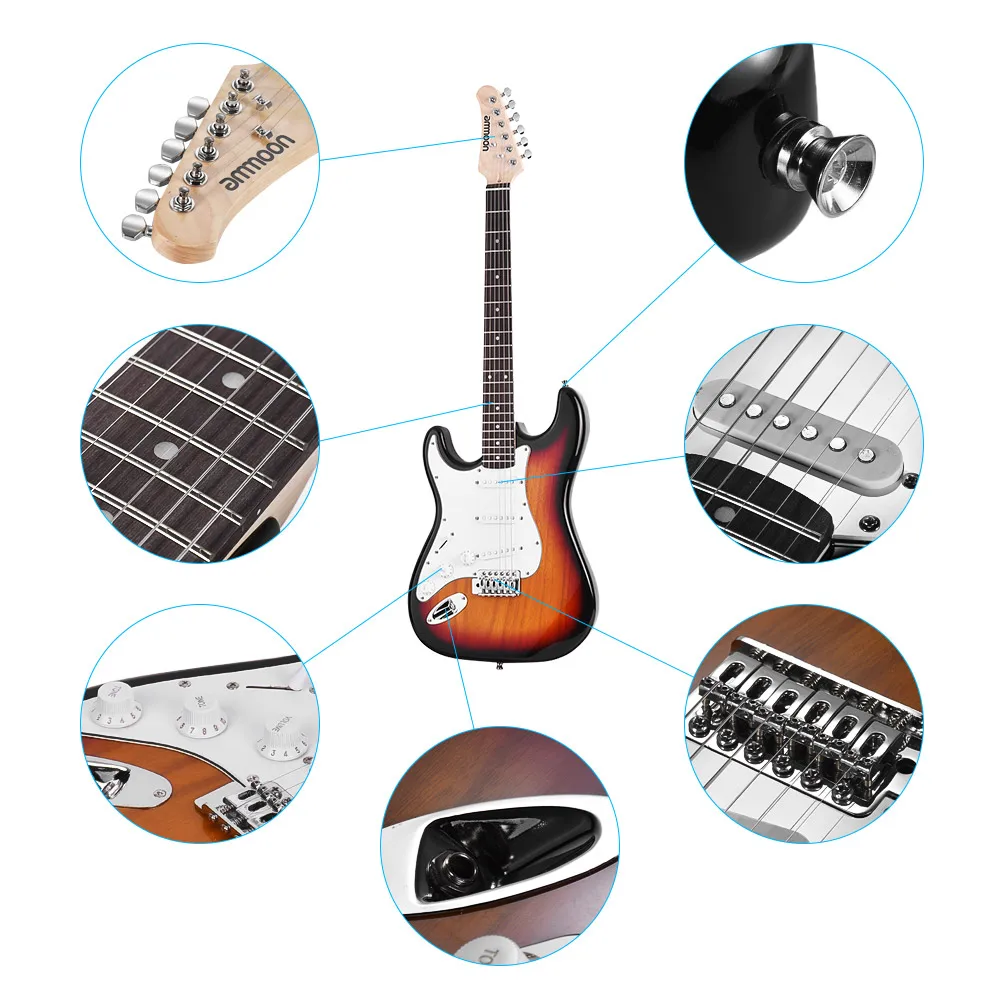 ammoon Electric Guitar Solid Wood Left Handed Guitar Electric 21 Frets 6 String with Speaker Pitch Pipe Bag Strap Picks