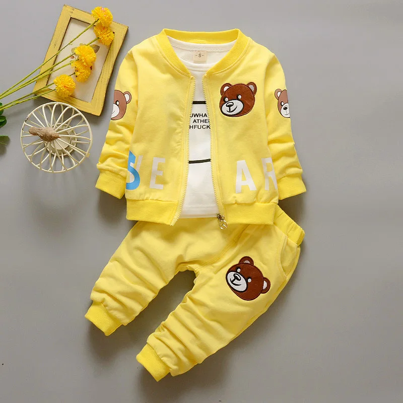 Bibicola/весенне-осенний комплект детской одежды, одежда для мальчиков и девочек детский хлопковый комплект из 3 предметов, куртка+ рубашка+ штаны, спортивный костюм, комплект, тренировочный костюм для мальчиков - Цвет: Golden