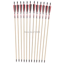 Longbowmaker 12PK Red And Black Printing Turkey Feathers Cedar Wood Target Practice Arrows WYT7