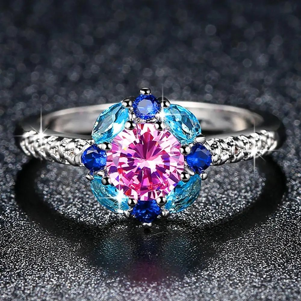 

2017 New Flower Created Crystal Ring for Women in Rhodium Plated