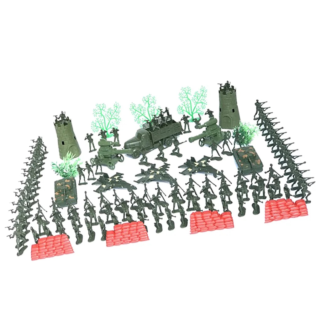 MagiDeal Military Army Soldier Figure Toys with Battlefield Tank Watch Tower Sandbags Accessory 167Pcs Mens Playset
