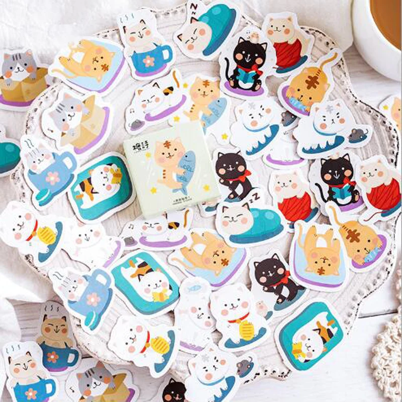 

45 PCS/box New Cute a House Cat Diary Paper Label Sealing Stickers Crafts Scrapbooking Decorative Lifelog DIY Kawaii Stationery