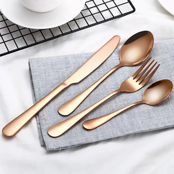 

Gold cultery stainless steel set home kitchen restaurant tableware serving set with dinner spoon fork and knife
