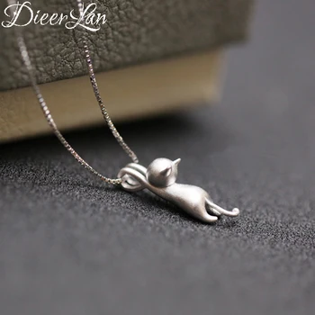 

DIEERLAN 925 Sterling Silver Necklaces Cats Pendants&Necklaces Pure Sterling Silver Kitty Necklace Jewelry Collar Colar de Plata
