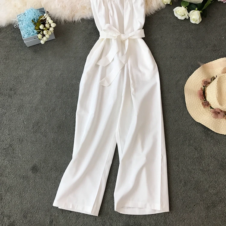 ALPHALMODA хлопковый комбинезон Для женщин Slim Fit высокое пояса прямого кроя без рукавов Повседневное Летняя одежда