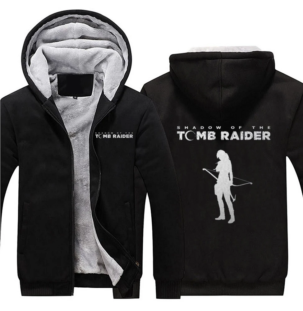 

2018 Game Shadow of the Tomb Raider Lara Croft Hoodies Zip Up Polyester Hooded Super Warm Thick Fleece Sweatshirts Coats