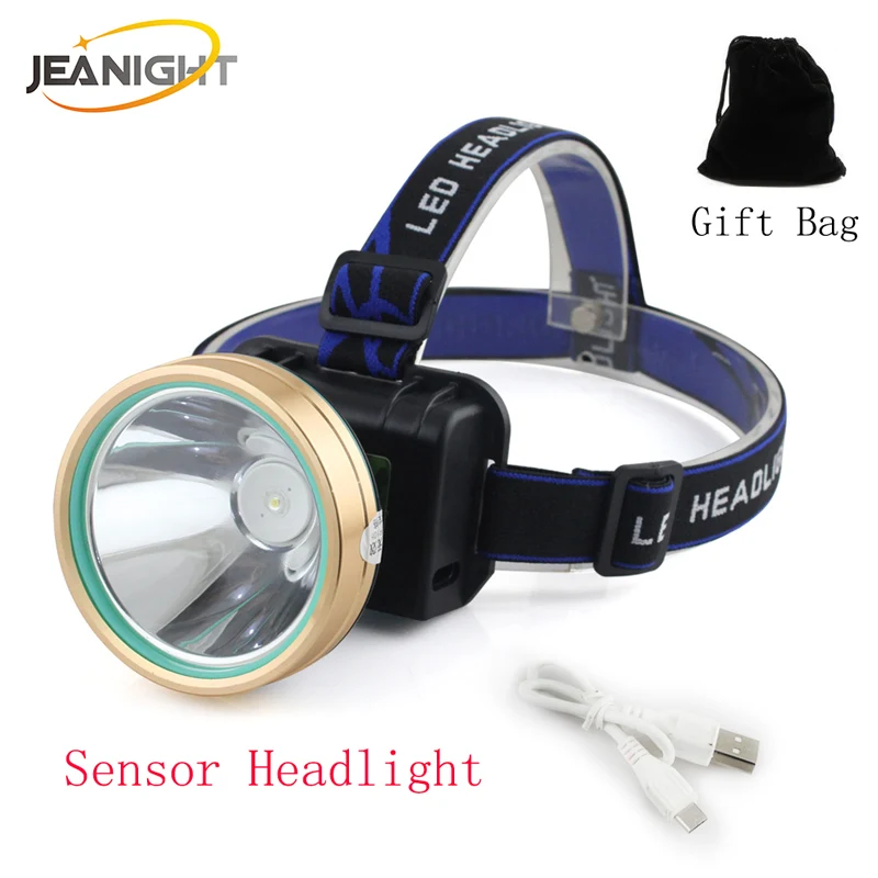 Jeanight New LED Ir Sensor Headlight Flashlight Chargeable Head Lamp