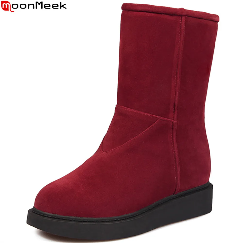 

MoonMeek black gray red fahsion new arrive women boots round toe flock snow boots winter keep warm comfortable ankle boots